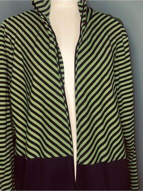 Blair Green and Navy Striped Open-Front Bomber Jacket Size L